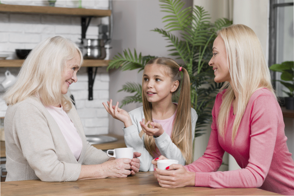 Three Generations Of Women Talking